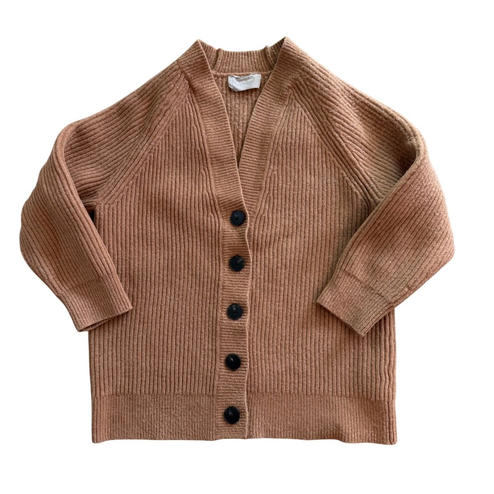 Everlane Womens Ribbed Wool V-Neck Cardigan Sweater Camel Brown Size Medium